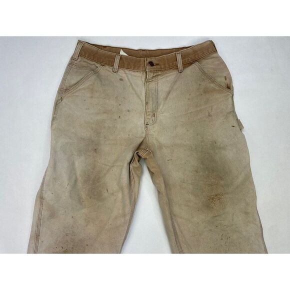 VINTAGE Carhartt Duck Canvas Carpenter Pants Men 32 X 28 Beige Tag Size 34 x 30 - Picture 3 of 10